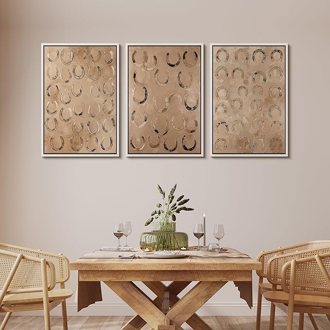 MUDECOR Framed Wall Art Print Set Western Decor Horseshoes Pattern Rustic Neutral Illustrations Modern Art Boho Decorative Colorful Chic for Living Room, Bedroom, Office - 16"x24"x3 WHITE