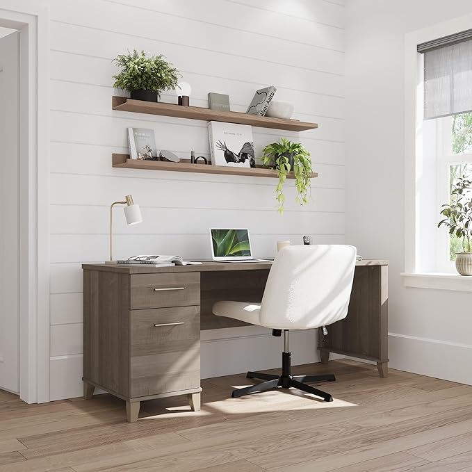 Bush Home 72-inch Home Office Desk with Drawers, Large Computer Table for Personal Workspace, Somerset Collection, Ash Gray