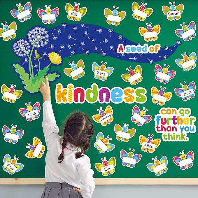 Spring Butterfly Bulletin Board Decorations Set Religious Kindness Bulletin Board Decor Christian Butterfly Name Tags Dandelion Cutouts for Spring Sunday School Classroom Wall Decor