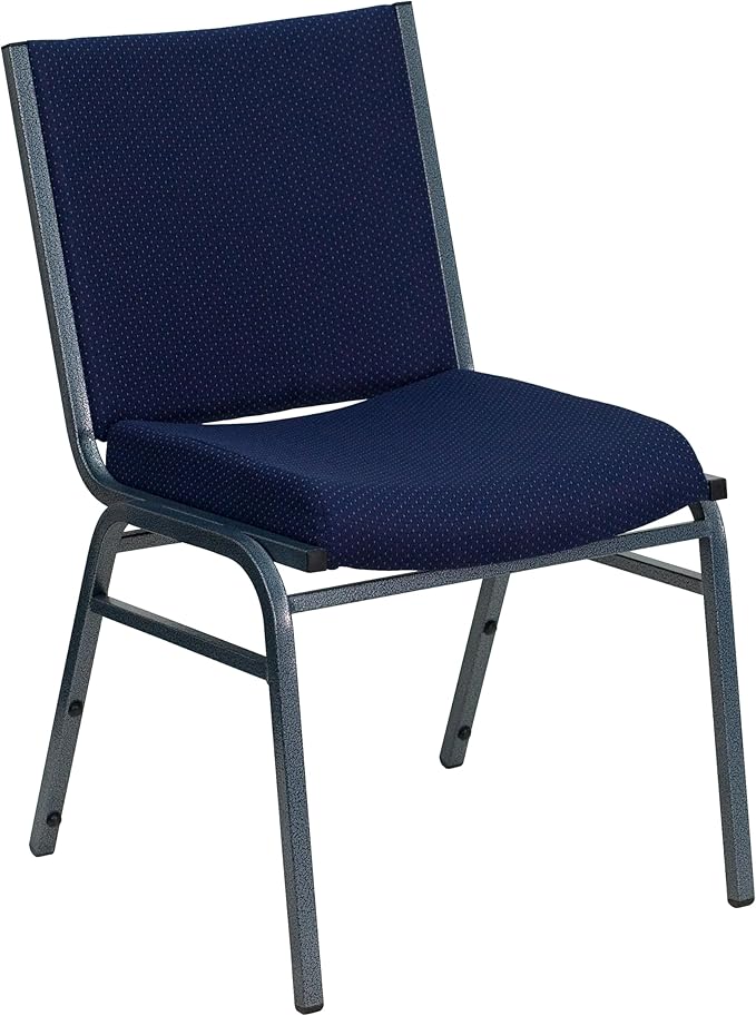 Flash Furniture HERCULES Series Heavy Duty Navy Blue Dot Fabric Stack Chair with Ganging Bracket