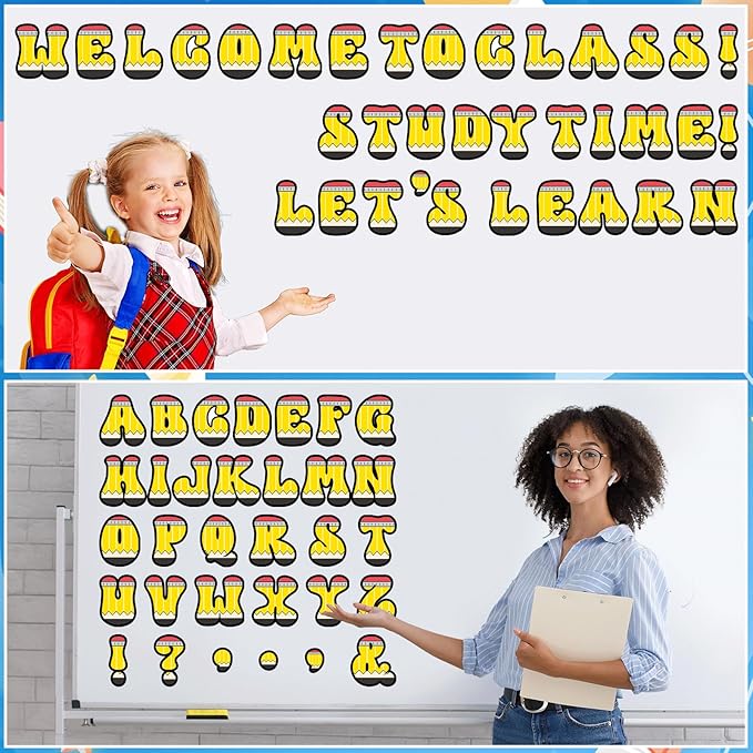 150 PCS Large 6" Bulletin Board Letters Set, Pencil Themed Classroom Alphabet Cutout Letter for Bulletin Board Display Home School, A Great Helper to Inspire Students' Learning Interest