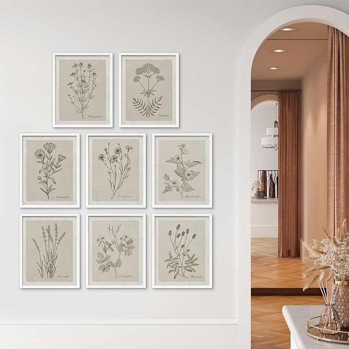 SIGNWIN Framed Poster Wall Art Set of Wildflower, Botanical Floral, Minimalist Decor, Vintage Poster for Living Room, Bedroom, Office - 8"x10"x 8 White