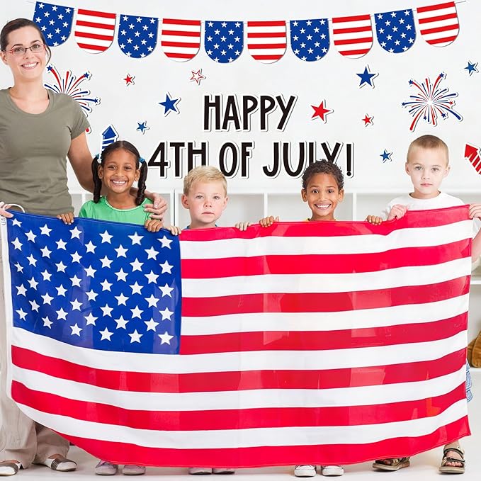 AnyDesign 4th of July Bulletin Board Decoration Red Blue Patriotic Gnome Truck Paper Cutouts with 150 Pcs Glue Points for Happy Independence Day Party Classroom Wall Decor, 72 Pcs
