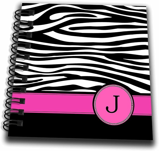 3dRose db_154281_3 Letter J Monogrammed Black and White Zebra Stripes Animal Print with Hot Pink Personalized Initial Mini Notepad, 4" x 4"