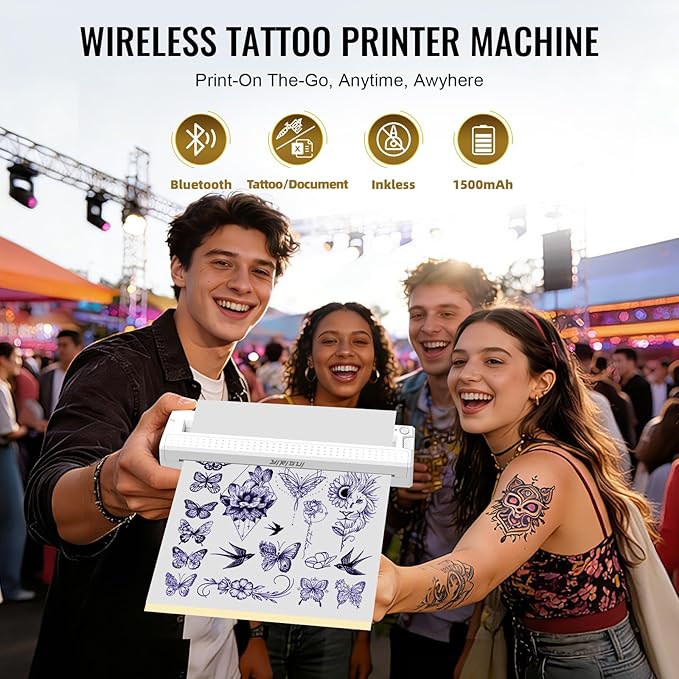 2026 New 2 in 1 Tattoo Stencil & Document Printer, Wireless Bluetooth Thermal Printer - HD Fast Transfer, Portable Easy-to-Use for Tattoo Artists/Shops, Travel, Home, Office - White