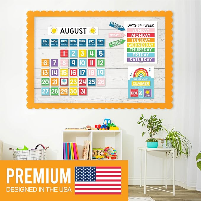 Hadley Designs Classroom Calendar Set Bulletin Board Decorations - Colorful School Calendar for Classroom Decor, Kindergarten Preschool Elementary Teacher Must Haves, Homeschool & Daycare Essentials