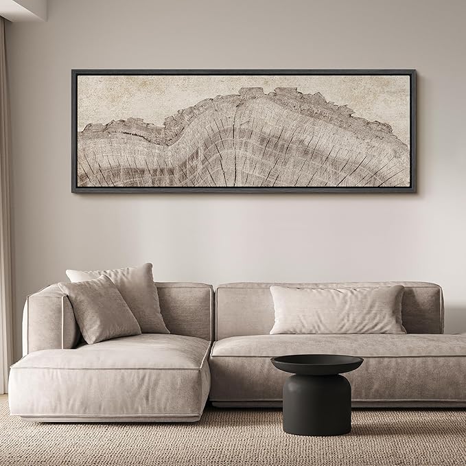 SIGNFORD Large Framed Canvas Tree Ring Texture Wood Slice Illustrations Modern Art Calm Warm for Living Room, Bedroom, Office - 60"x20"