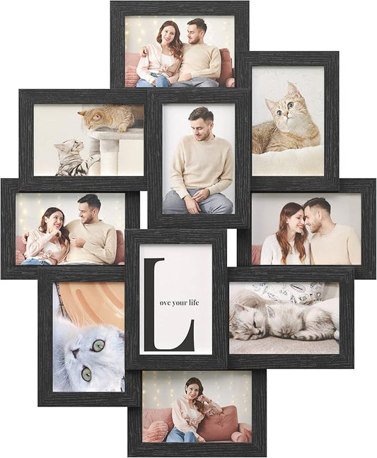 SONGMICS 4x6 Collage Picture Frames, 10-Pack Photo Collage Frame for Wall Decor, Glass Front, Assembly Required, Ink Black URPF20BK