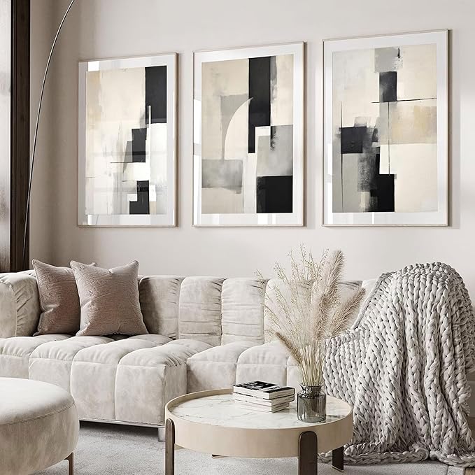 3Pcs Neutral Abstract Canvas Wall Art Pictures Modern Minimalist Posters Prints Beige Black Brown Simple Wall Decoration for Living Room Bedroom Bathroom Office 16x24in Unframed