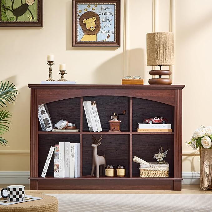 LIDYUK Bookshelf, 6-Cube Bookcase and Kids Bookshelf, Wooden Storage Cabinet with Cube Organizer, Modern Book Shelf Furniture, Living Room, Office Storage, Toy Organizer, Display Cabinet Cherry