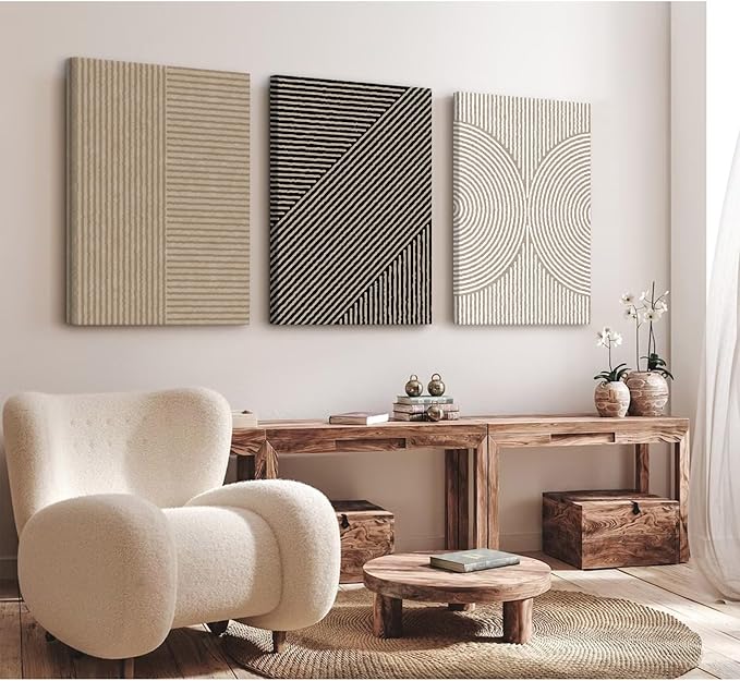 Boho Modern Wall Art Pictures Neutral Abstract Canvas Wall Decor Minimalist Line Wall Art Beige Brown Black Poster Mid Century Painting Artwork for Living Room Bedroom 24x36x3 Inch Wrapped Canvas