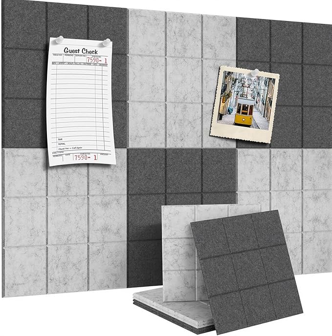 Large Cork Board for Walls 36" x 24", 6 Pack Felt Wall Tiles with Push Pins for Office Home, Pin Board Bulletin Board for Photo Pictures, Gradual Gray