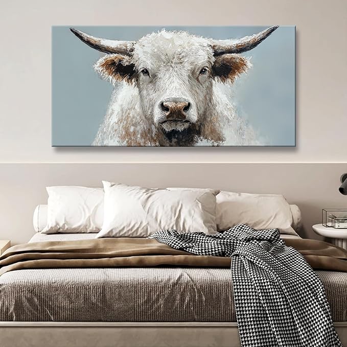 Suconvng Highland Cow Wall Art For Living Room Animal Canvas Art Wall Decor Print Rustic Farmhouse Cow Picture Cattle Painting Prints Artwork Picture For Bedroom Home Wall Decor 24x48 Inch