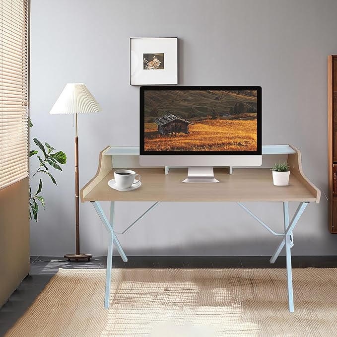 47.25 Inch Computer Desk for Bedroom Home Office Desk Office Tables Work Desk Writing Desk with Shelves Small Desks for Small Spaces Computer Table,Nature