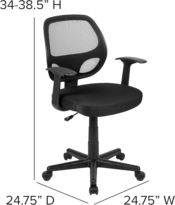 Flash Furniture Flash Fundamentals Mid-Back Black Mesh Swivel Ergonomic Task Office Chair with Arms