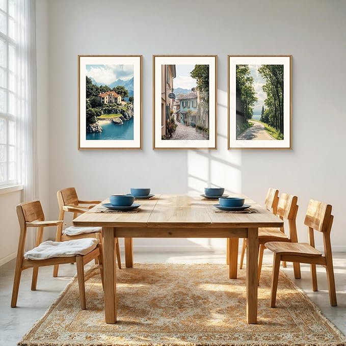 Large Vintage Italy City Coast Framed Canvas Wall Art,Modern French Country Street Wall Decor,Natural Town Tree Landscape Artwork for Living Room,Dining Room,Office -16"x24"x3