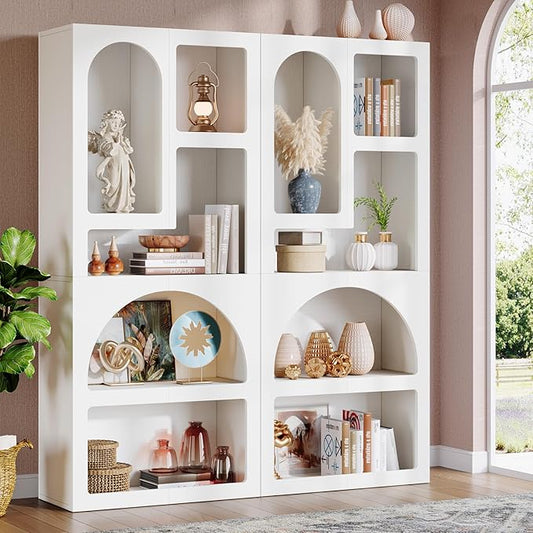Tribesigns 70.87" Tall Geometric Bookcase Set of 2, Arched Bookshelf with 5 Irregular Storage Shelves, Open Art Decor Display Shelf for Living Room, 2 PCS