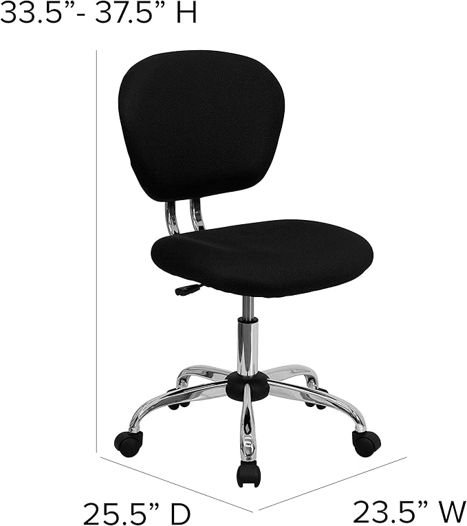 Flash Furniture Beverly Mid-Back Swivel Mesh Office Chair with Padded Seat, Height-Adjustable Ergonomic Padded Office Desk Chair, Black/Chrome