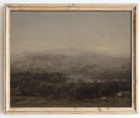 Kizbok Vintage Landscape Wall Art Decor, Moody Dark Green Scenery Canvas Oil Painting Prints for Wall Decor, Antique Farmhouse Decor Art Pictures for Bedroom Bathroom Home (8" x 10"-UNFRAMED)
