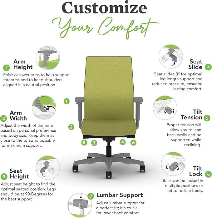 HON Ignition 2.0 Mid Back Task Chair, Spectrum Mesh, Advanced Synchro-Tilt Control, Office Chair with Lumbar Support, Height and Width Adjustable Arms, Titanium Frame, Pear