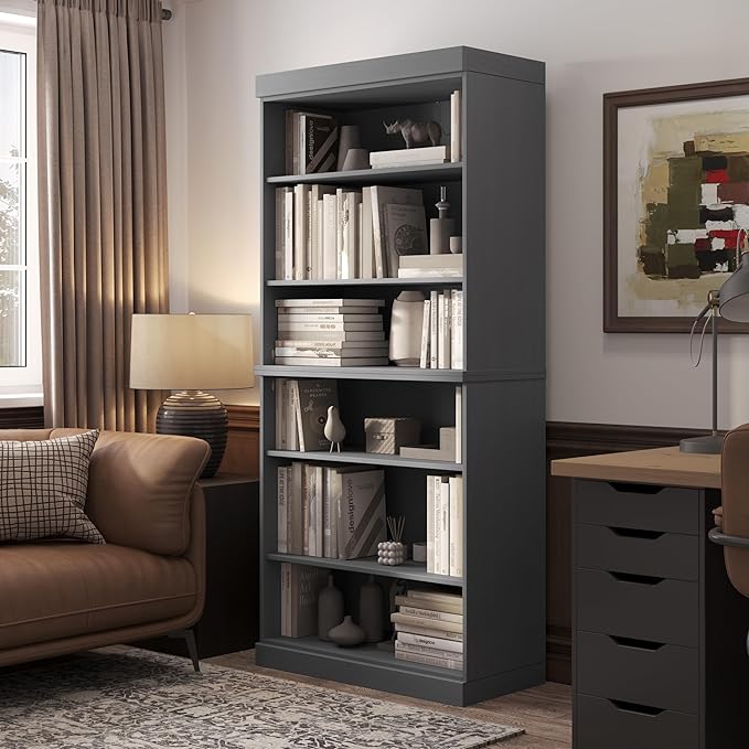 Palace Imports Solid Wood Bookcase – Stackable Modular 6-Tier Bookshelf - 71.5" Tall x 32" Wide – Gray, Open Display Shelf for Living Room, Office, Renewable 100% Eco-Friendly Wood, Made in Brazil