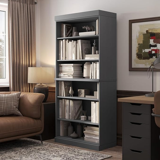 Palace Imports Solid Wood Bookcase – Stackable Modular 6-Tier Bookshelf - 71.5" Tall x 32" Wide – Gray, Open Display Shelf for Living Room, Office, Renewable 100% Eco-Friendly Wood, Made in Brazil