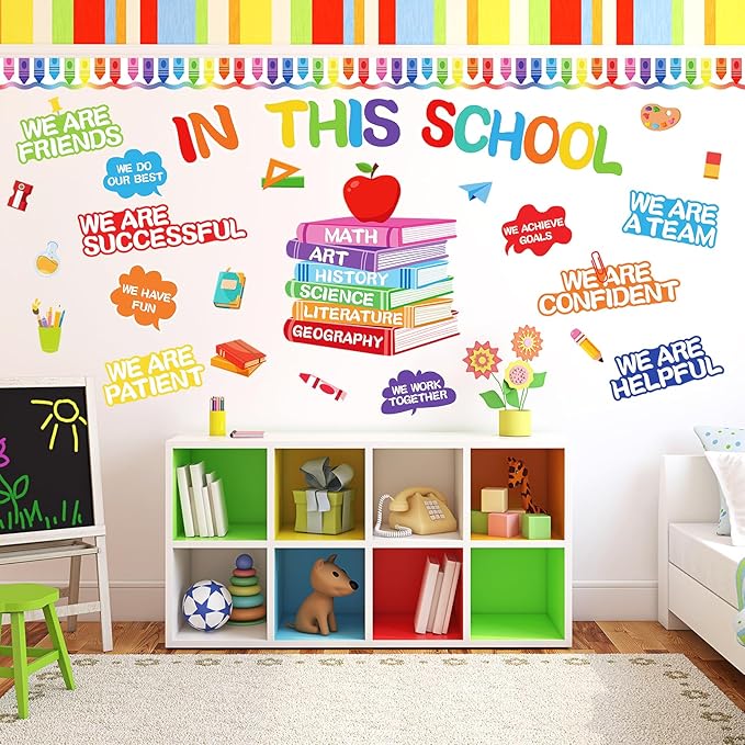 Motivational Bulletin Board Set Colorful Classroom Affirmation Station Bulletin Board in This School Cutouts Back to School Elementary Home Wall Door Decor
