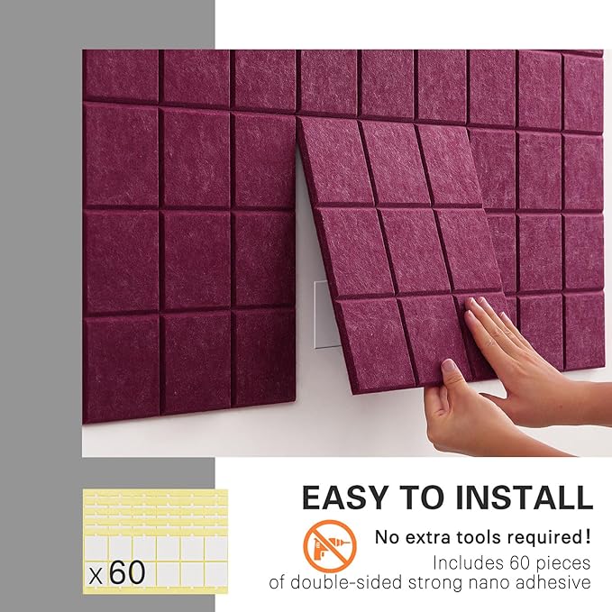 Large Cork Board, 12 Pack Felt Wall Tiles with Safe Removable Adhesive, Bulletin Board for Office, Pin Tack Corkboard for Quilting Design & Dart Wall Protector 48" x 36" - Fuchsia
