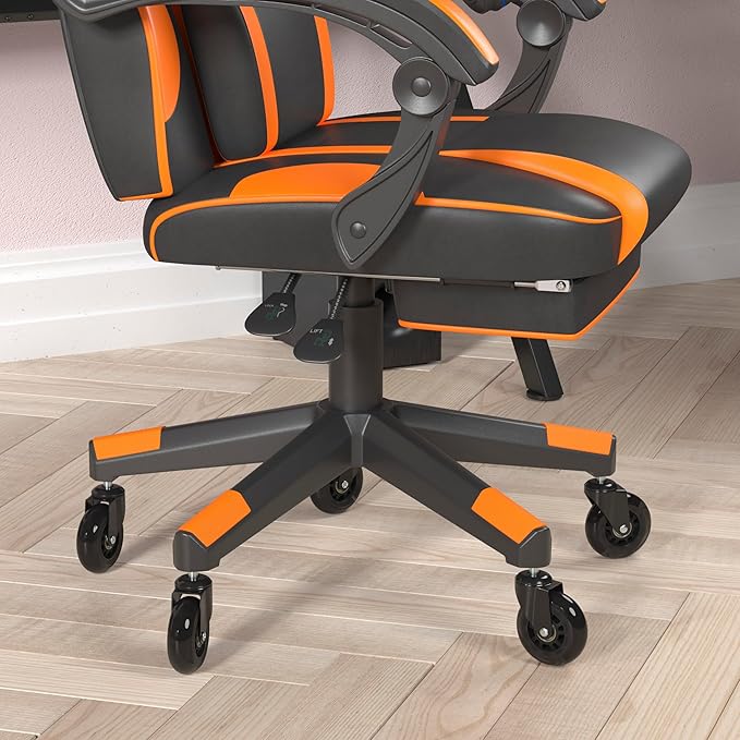 Flash Furniture X40 Gaming Chair Racing Computer Chair with Fully Reclining Back/Arms and Transparent Roller Wheels, Slide-Out Footrest, - Black/Orange