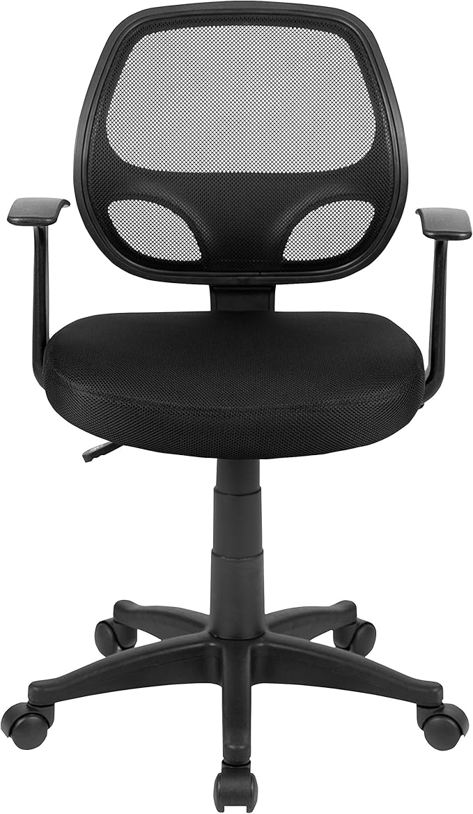Flash Furniture Mallard Mid-Back Swivel Mesh Office Chair with Padded Seat and T-Arms, Height-Adjustable Ergonomic Padded Office Desk Chair, Black