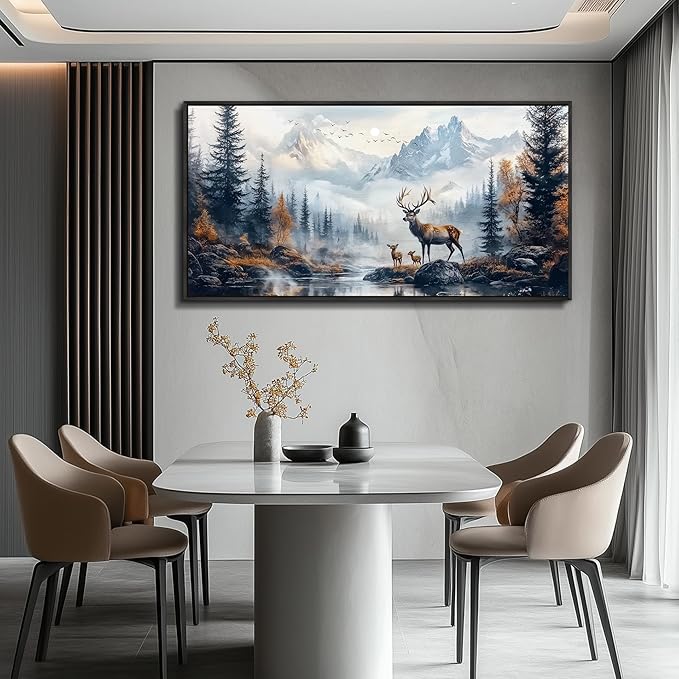 KELIYUAN Large Canvas Wall Art For Living Room Black Framed Wall Decorations For Bedroom Office Murals Prints Pictures Lushan Mountain Scenery Painting Wall Artwork Home Decor Aesthetics 30"X60"
