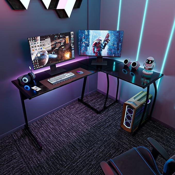 Super Deal L-Shaped Corner Desk Computer Gaming Desk - 58 Inch Modern Home PC Table Office Writing Workstation, Black