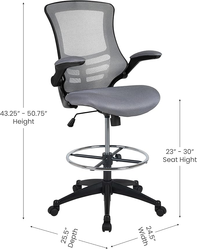 Flash Furniture Kelista Mid-Back Swivel Office Chair with Adjustable Seat Height, Ergonomic Mesh Desk Chair with Flip-Up Armrests, Dark Gray