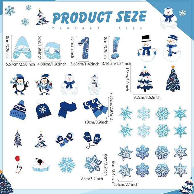 Kosiz Winter Bulletin Board Decoration Set 118 ft Scalloped Bulletin Board Borders Snowflake Classroom Poster Border Trim with 257 Pcs Letter Number Symbol Cutout for School Winter Decor