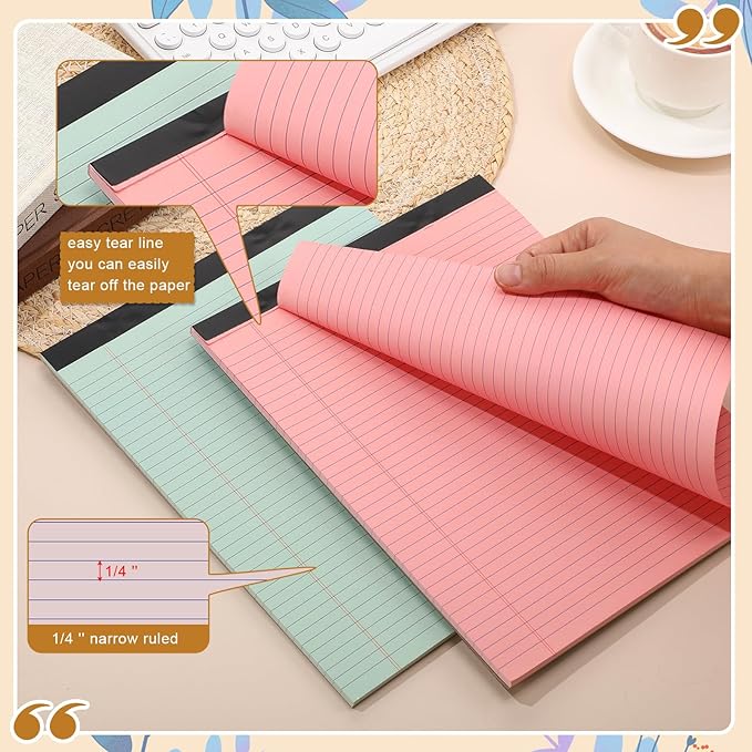 Fuutreo 8 Pcs 8.5'' x 11'' Colored Legal Pad 50 Sheets Per Writing Pads Narrow Ruled Notepad Perforated Writing Notepad Office Supplies for College Office Business (Bohemian Color)