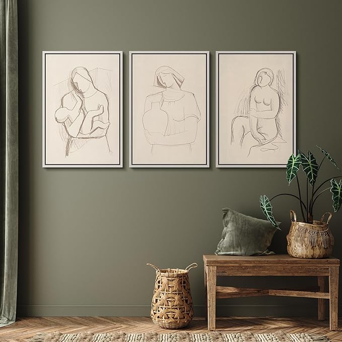 SIGNFORD Framed Wall Art Print Set Minimalist Figurative Line Drawing Modern Abstract Digital Art Modern Art Contemporary for Living Room, Bedroom, Office - 24"x36"x3 WHITE