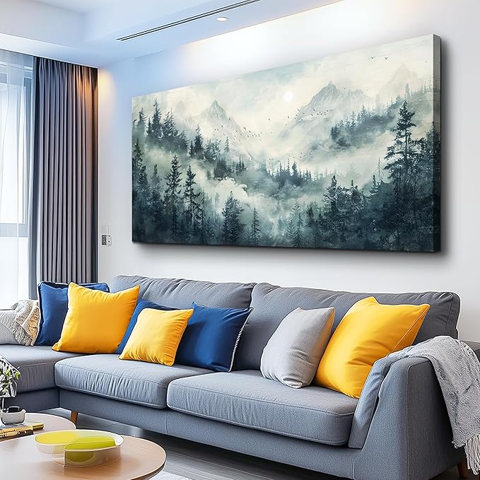 KELIYUAN Misty Forest Landscape Painting Wall Art Painting Modern Canvas Print Natural Landscape Art Pictures Living Room Dining Room Wall Decor Bedroom Office Home Decoration Aesthetics 20x40 In