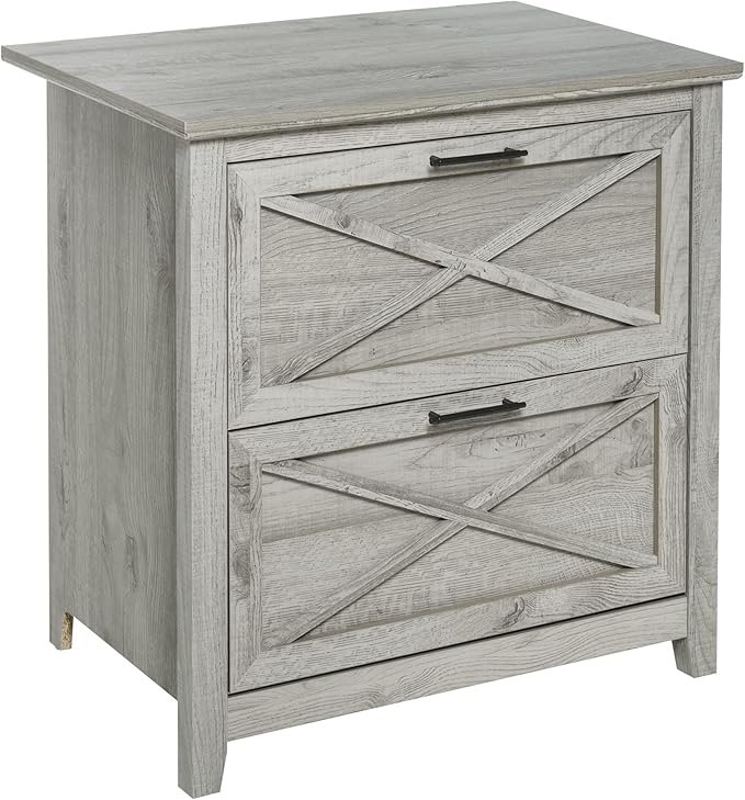 HOMCOM Retro Filing Cabinet with 2 Drawers, File Cabinet with Hanging Bars for Letter and Legal Size Document, Grey