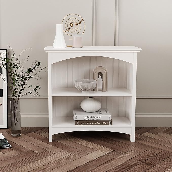 eHemco 2 Tier Bookcase with 2 Arched Supports, 29 Inches, White