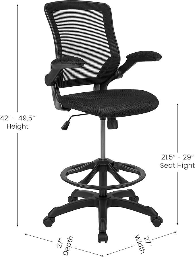 Flash Furniture Kale Mid-Back Swivel Office Chair with Adjustable Foot Ring, Lumbar Support, and Seat Height, Ergonomic Mesh Executive Chair, Black