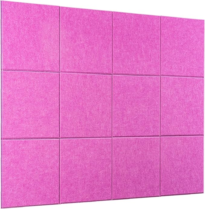 Bulletin Board 40x30in, 12 Count 9.8 x 9.8in Felt Wall Tiles with Removable Adhesive Tape, Cork Board Alternative for Walls, Wall Decor, Kids Art Display, Kids Room (Magenta Collection)