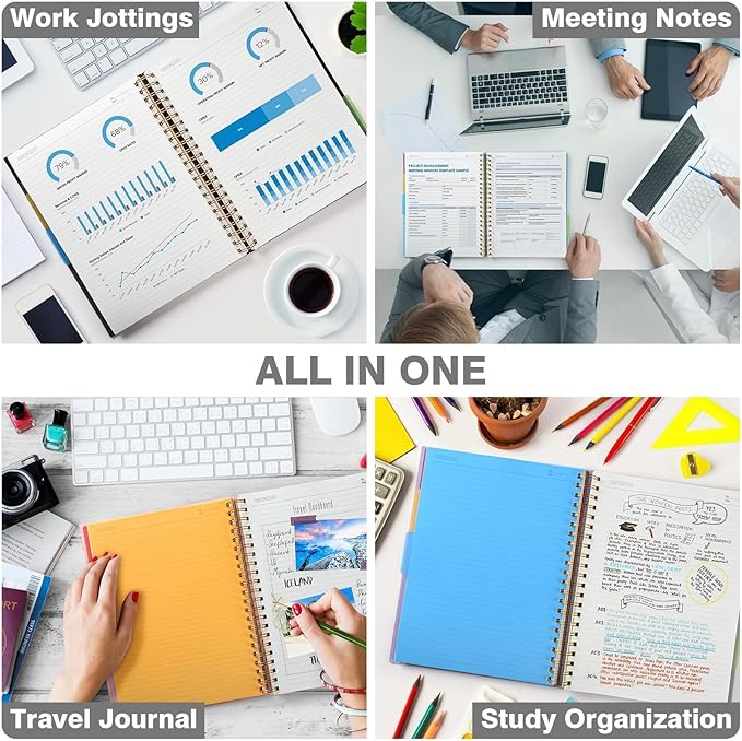Spiral Notebook 8.5" x 11", 5 Subject Notebooks College Ruled with Removable Dividers, 300 Pages 100GSM Thick Spiral Writing Journal for Women & Men, Large A4 Lined Journal Notebooks for Work, School