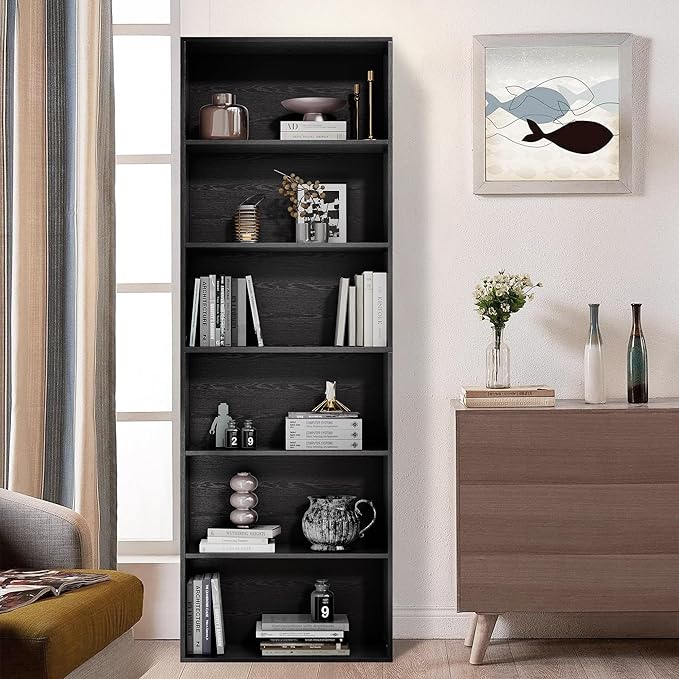 71" Tall 6-Tier Bookshelf, Large Open Display Bookcase with Ample Storage, Floor Standing Book Shelf for Living Room, Home Office, Bed Room, Black