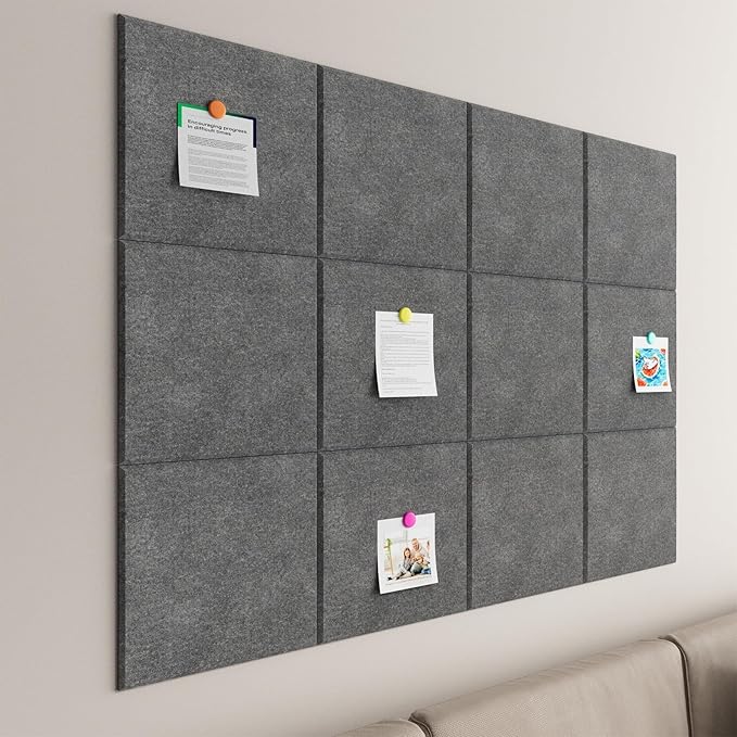 Large Cork Boards for Walls – 48" x 36" Self Adhesive Felt Wall Tiles, Ideal for Office Wall Organizing Bulletin Board, Easy to Install Cork Boards Felt Board