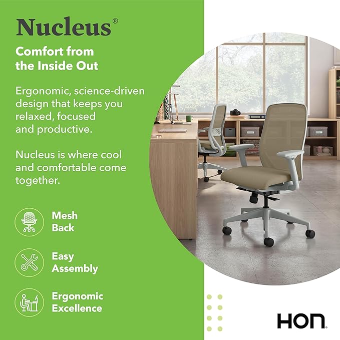 HON Nucleus Task Chair, Spectrum Mesh, Standard Synchro-Tilt Control, Office Chair with Lumbar Support, Height and Width Adjustable Arms, Titanium Frame, Quicksand