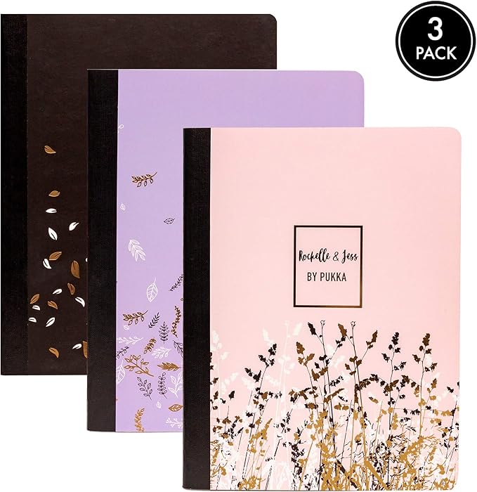 Pukka Pad, Composition Notebooks - 3 Pack of Journals Featuring 140 Pages of College Ruled 80GSM Paper with Sturdy Cover Stock - 9.75 x 7.5in - Rochelle and Jess