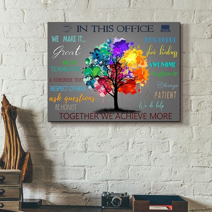 WOWGOOMO The Office Wall Art Positive Affirmations Quotes Wall Décor Colorful Tree Canvas Picture Aesthetic Room Framed Artwork for Home Office Bedroom School Classroom Consulte Decoration 12x16 Inch