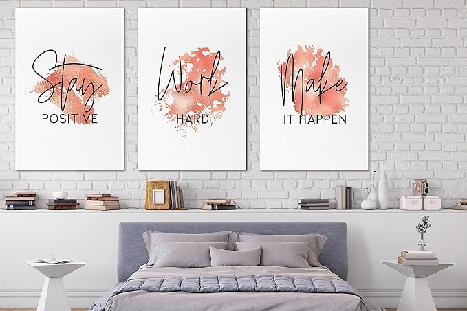 SHMAO Red Office Canvas Wall Art Motivational Wall Decor, 3 Piece Stay Work Make Print Pictures for Office Wall Decor Women Inspirational Framed Artwork Home Office Decor 24”x36”x3 Panels