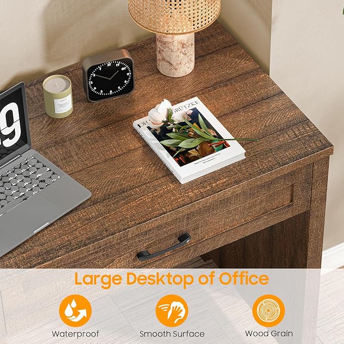 Farmhouse 47" Executive Desk with File Drawer, Wood Computer Desk with 3 Storage Drawers, Workstation for Home Office, Study, Writing.Red Brown