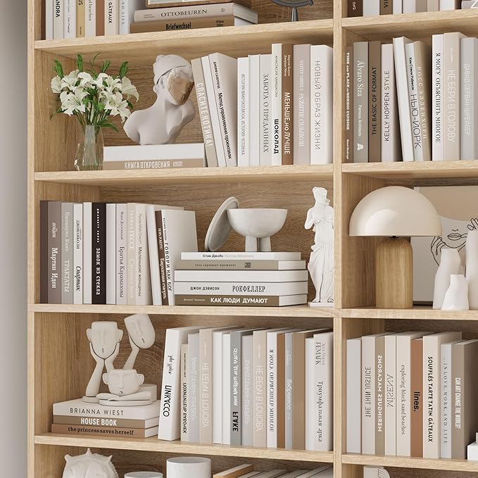 FACBOTALL 83.6" Tall Bookshelf and Bookcase, 7-Tier Extra Large Bookshelf with Double Storage, 14 Open Display Shelves for Home Office, Study and Living Room, Light Oak